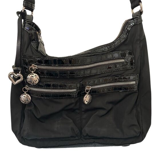 Brighton Black Nylon & Croc Print Accents Crossbody Handbag Pockets Whimsigoth - Picture 1 of 14